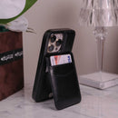 Black Leather Phone Case with Wallet Card - كفر مع محفظة للبطاقات والنقود وستاند جانبي