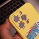 Yellow Soft Silicone Wallet Card Phone Case - كفر مع محفظة للبطاقات بالخلف