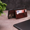Crocodile Leather Case with Card Slot and Stand - Brown -  كفر جلد مع محفظة للبطاقات والنقود وستاند
