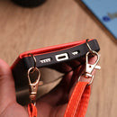 Orange Wallet Leather Case with Mirror, Card Slot and Lanyard - كفر مع مراية ومكان للبطاقات وخيط علاقة