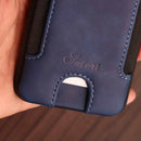 Blue Leather Case with Back Card Slots - كفر جلد مع محفظة للبطاقات بالخلف
