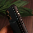 Green Leather Case with Back Card Slots - كفر جلد مع محفظة للبطاقات بالخلف