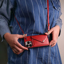 Red Leather Wallet Case with Card Slot and Lanyard - كفر مع محفظة للبطاقات والكاش وخيط علاقة