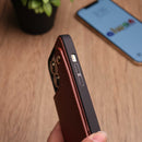 Brown Wallet Leather Case with Mirror, Card Slot and Lanyard - كفر مع مراية ومكان للبطاقات وخيط علاقة