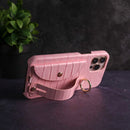 Pink Crocodile Pattern Wallet Case with Grip - كفر مع ستاند و مسكة شريطة وميدالية ومحفظة للبطاقات