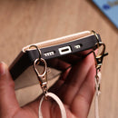 White Wallet Leather Case with Mirror, Card Slot and Lanyard - كفر مع مراية ومكان للبطاقات وخيط علاقة