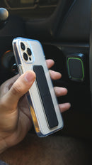 Black Grip with Clear Case and Grip Horizontal, Vertical and Magnetic Stand - كفر حماية مع مسكة وستاند جانبي ورأسي ومغناطيس للسيارة