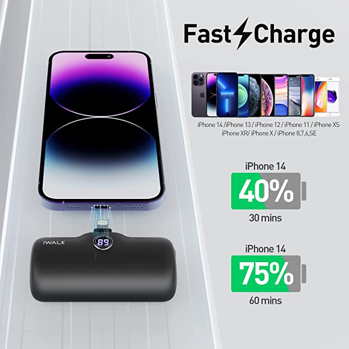 iWalk Link Me Plus Pocket Battery 4800 mAh for iPhone - Black [A]- بطارية متنقلة - مع شاحن ايفون - كفالة 24 شهر