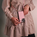 Pink Wallet Leather Case with Mirror, Card Slot and Lanyard - كفر مع مراية ومكان للبطاقات وخيط علاقة