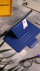 Blue iPad Case with Stand, Card and Pen Slot - كفر حماية ايباد مع ستاند ومكان للبطاقات والقلم