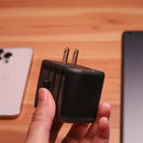 Porodo Universal Travel Charger - شاحن حائط دولي - لجميع دول العالم - منفذين للشحن الذكي والسريع - كفالة 24 شهر