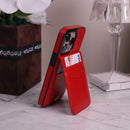Red Leather Phone Case with Wallet Card - كفر مع محفظة للبطاقات والنقود وستاند جانبي