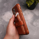 Brown Wallet Case with Zipper - كفر مع محفظة للبطاقات والكاش وجيب للخردة
