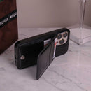 Black Leather Phone Case with Wallet Card - كفر مع محفظة للبطاقات والنقود وستاند جانبي