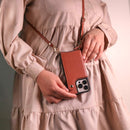 Brown Wallet Leather Case with Mirror, Card Slot and Lanyard - كفر مع مراية ومكان للبطاقات وخيط علاقة