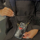 Black Leather Case with Grip, Card Slot and Strap Lanyard - كفر جلد مع مسكة ومحفظة للبطاقات والنقود وخيط سلسة علاقة