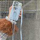 Sky Blue Leather Case with Grip, Card Slot and Strap Lanyard - كفر جلد مع مسكة ومحفظة للبطاقات والنقود وخيط سلسة علاقة