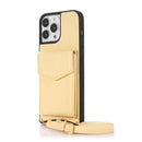 Yellow Leather Case with Mirror, Card Wallet and Strap Lanyard - كفر جلد مع محفظة للبطاقات ومرايا وخيط علاقة