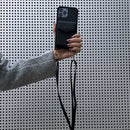 Black Leather Case with Mirror, Card Wallet and Strap Lanyard - كفر جلد مع محفظة للبطاقات ومرايا وخيط علاقة