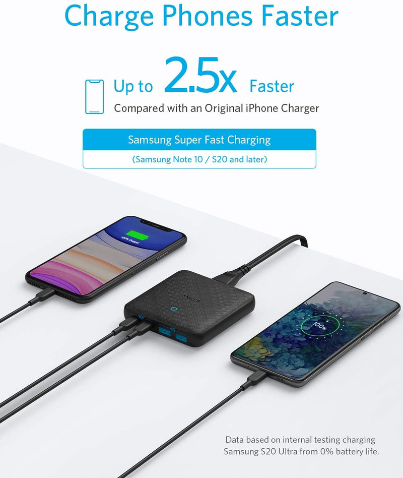 Anker Powerport Atom III 63W Slim - Black Fabric [D] - موزع شحن انكر - 4 فتحات للشحن - قوة 63 واط - 2 منفذين تايب سي - 2 منفذين للشحن الذكي - كفالة 18ش شهر