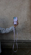 Purple Leather Case with Mirror, Card Wallet and Strap Lanyard - كفر جلد مع محفظة للبطاقات ومرايا وخيط علاقة