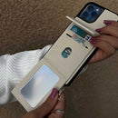 Off-White Leather Case with Mirror, Card Wallet and Strap Lanyard - كفر جلد مع محفظة للبطاقات ومرايا وخيط علاقة