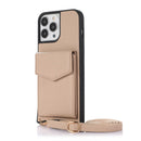 Brown Nude Leather Case with Mirror, Card Wallet and Strap Lanyard - كفر جلد مع محفظة للبطاقات ومرايا وخيط علاقة