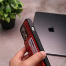 Crocodile Leather Case with Card Slot and Stand - Red -  كفر جلد مع محفظة للبطاقات والنقود وستاند