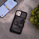 Black Wallet Case with Zipper - كفر مع محفظة للبطاقات والكاش وجيب للخردة