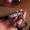 Leather Black Case with Back Card Slot and Strap - كفر جلد مع محفظة للبطاقات مع خيط علاقة