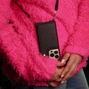 Black Wallet Leather Case with Mirror, Card Slot and Lanyard - كفر مع مراية ومكان للبطاقات وخيط علاقة