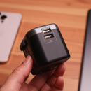 Porodo Universal Travel Charger - شاحن حائط دولي - لجميع دول العالم - منفذين للشحن الذكي والسريع - كفالة 24 شهر