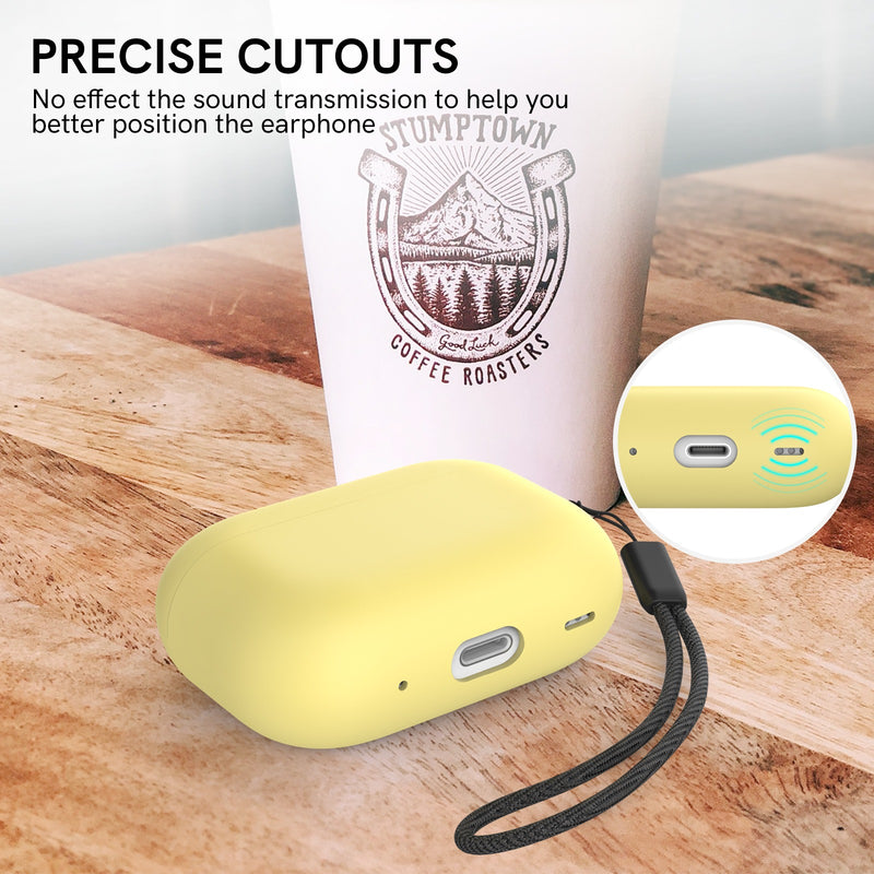 Ahastyle Silicone Case With Strap - Apple AirPods Pro 2/3- Yellow - كفر حماية مع ستراب - سماعة ابل ايربودز برو 3/2