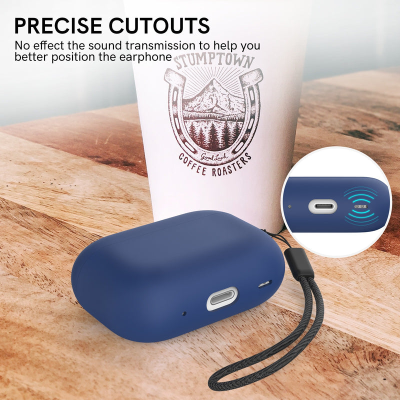 Ahastyle Silicone Case With Strap - Apple AirPods Pro 2/3 - Midnight Blue - كفر حماية مع ستراب - سماعة ابل ايربودز برو 3/2