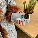 Sky Blue Leather Case with Grip, Card Slot and Strap Lanyard - كفر جلد مع مسكة ومحفظة للبطاقات والنقود وخيط سلسة علاقة