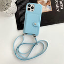 Sky Blue Case with Card Wallet and Strap Lanyard - كفر جلد مع محفظة للبطاقات وخيط علاقة