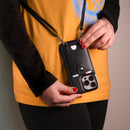 Leather Black Case with Back Card Slot and Strap - كفر جلد مع محفظة للبطاقات مع خيط علاقة