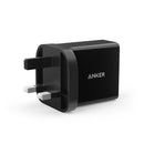 Anker PowerPort 24W - 2 Port IQ - Black - شاحن حائط - انكر - منفذين للشحن الذكي - كفالة 18 شهر