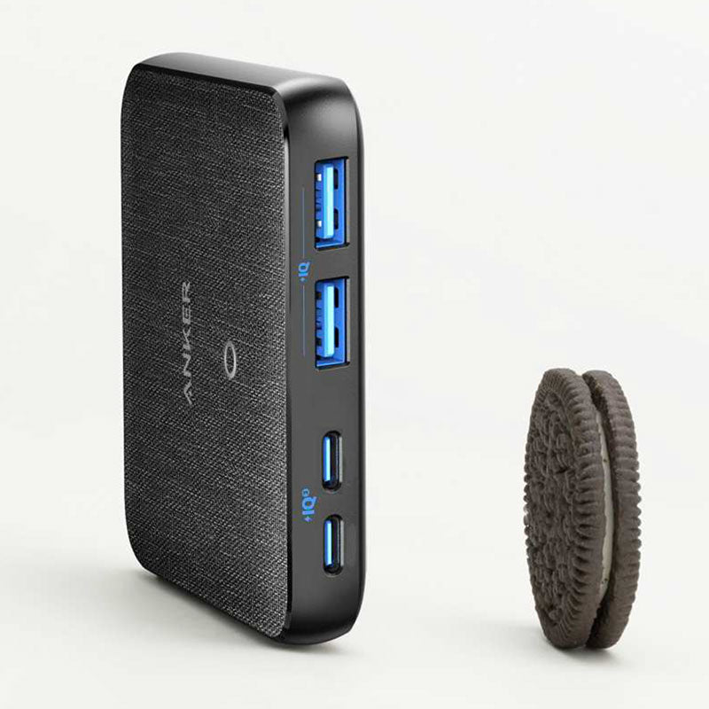 Anker Powerport Atom III 63W Slim - Black Fabric [D] - موزع شحن انكر - 4 فتحات للشحن - قوة 63 واط - 2 منفذين تايب سي - 2 منفذين للشحن الذكي - كفالة 18ش شهر