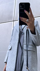 Black Leather Case with Mirror, Card Wallet and Strap Lanyard - كفر جلد مع محفظة للبطاقات ومرايا وخيط علاقة