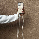 Off-White Leather Case with Mirror, Card Wallet and Strap Lanyard - كفر جلد مع محفظة للبطاقات ومرايا وخيط علاقة