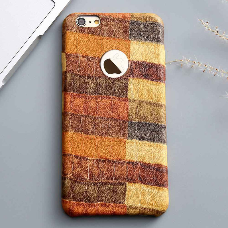 Brown Crocodile Grid Leather Case