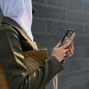 Brown Nude Leather Case with Mirror, Card Wallet and Strap Lanyard - كفر جلد مع محفظة للبطاقات ومرايا وخيط علاقة