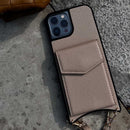 Brown Nude Leather Case with Mirror, Card Wallet and Strap Lanyard - كفر جلد مع محفظة للبطاقات ومرايا وخيط علاقة