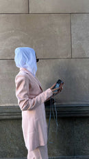 Baby Blue Leather Case with Mirror, Card Wallet and Strap Lanyard - كفر جلد مع محفظة للبطاقات ومرايا وخيط علاقة