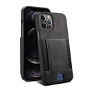 Black Leather Case with Back Card Slots - كفر جلد مع محفظة للبطاقات بالخلف
