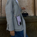 Purple Leather Case with Mirror, Card Wallet and Strap Lanyard - كفر جلد مع محفظة للبطاقات ومرايا وخيط علاقة