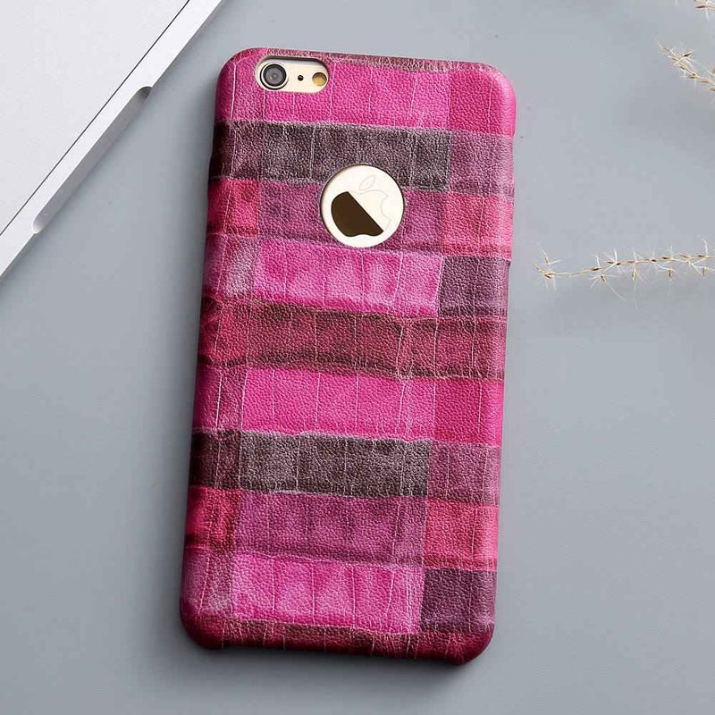 Dark Pink Crocodile Grid Leather Case