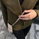 Brown Nude Leather Case with Mirror, Card Wallet and Strap Lanyard - كفر جلد مع محفظة للبطاقات ومرايا وخيط علاقة