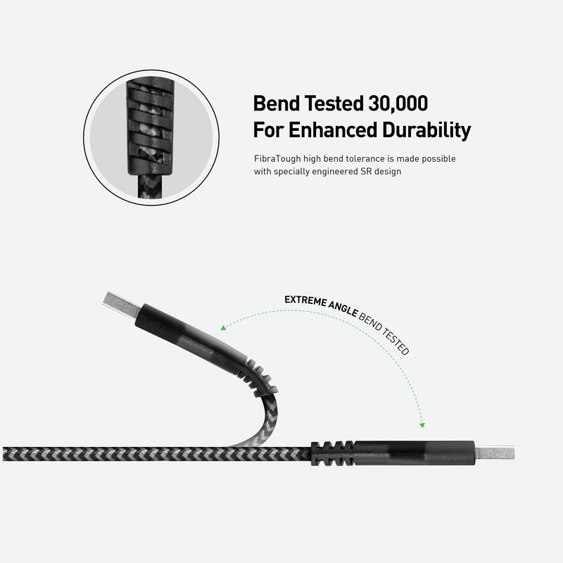 Energea Nyloflex USB-C to Lightning Cable - Black - 3M - سلك شحن ايفون تايب سي - انيرجيا - طول 3 متر - كفالة 5 سنين